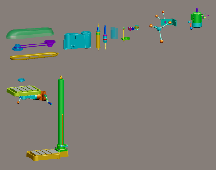 Fully exploded drilling machine assembly in Meshbex