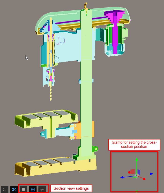 Cross-section view through a drilling machine assembly in Meshbex